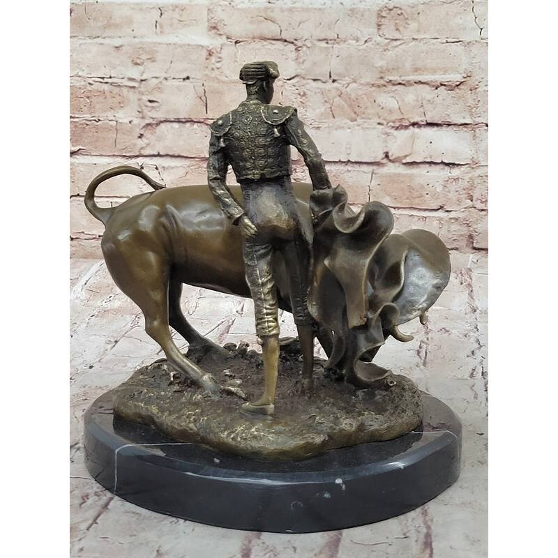 Spanish Matador W/ Imitative Bull - Signed Original Bronze Metal Sculpture Statue