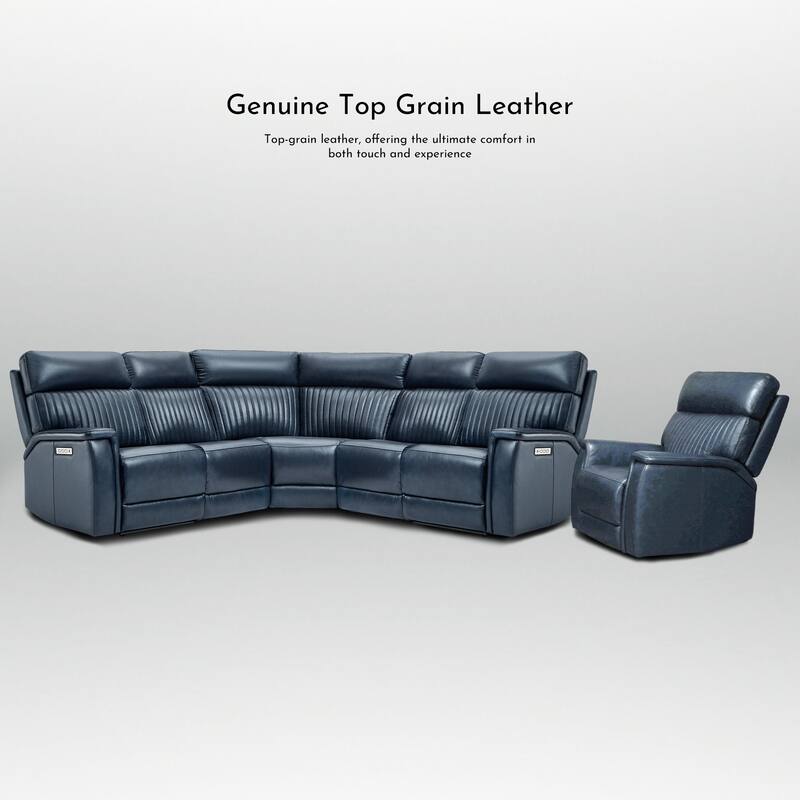 105" W Genuine Leather Power Reclining Sectional and Recliner Sofa Set with USB&USB-C Port, 1 Power Armlesschair