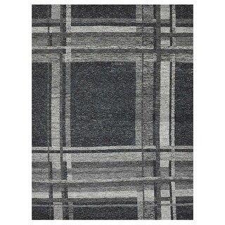 Shahbanu Rugs Binary Star Gray, Hand Knotted Pure Wool, Modern Plaid ...