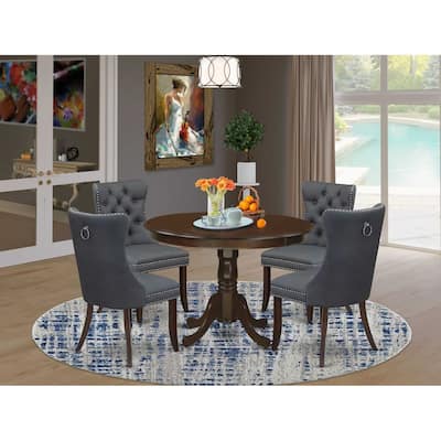 5 Piece Kitchen Table Set with Round Pedestal Table & 4 Parsons Chairs - Mahogany Dining Room Set