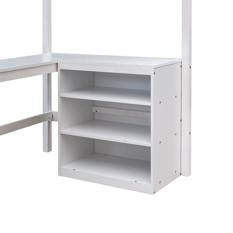 Merax Wooden Loft Bed with Shelves and Desk