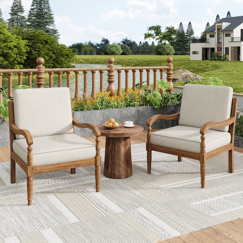 Christopher Knight Home- Jasie Acacia Wood Outdoor Club Chair - 2-Piece - Natural Oil+ Beige Linen Fabric