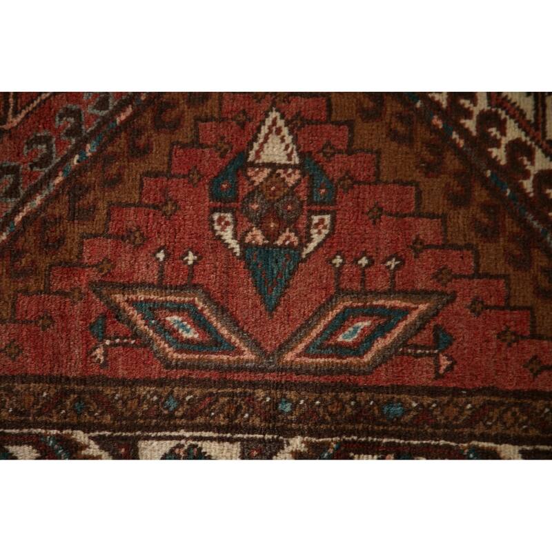Red Ardebil Persian Vintage Runner Rug Handmade Hallway Wool Carpet - 3'3"x 9'3"