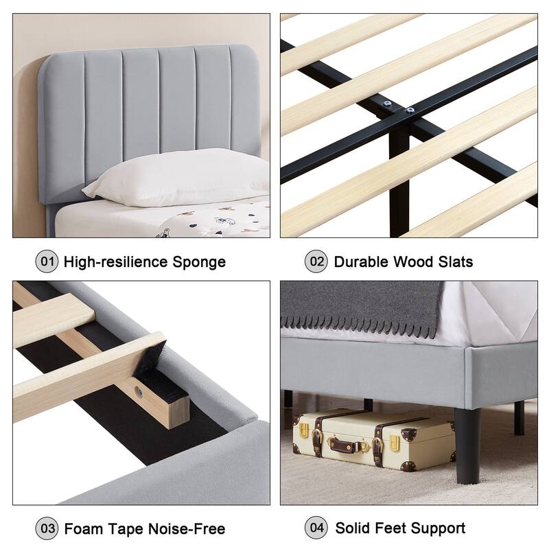 Javlergo Upholstered Bed Frames with Height-adjustable Headboard