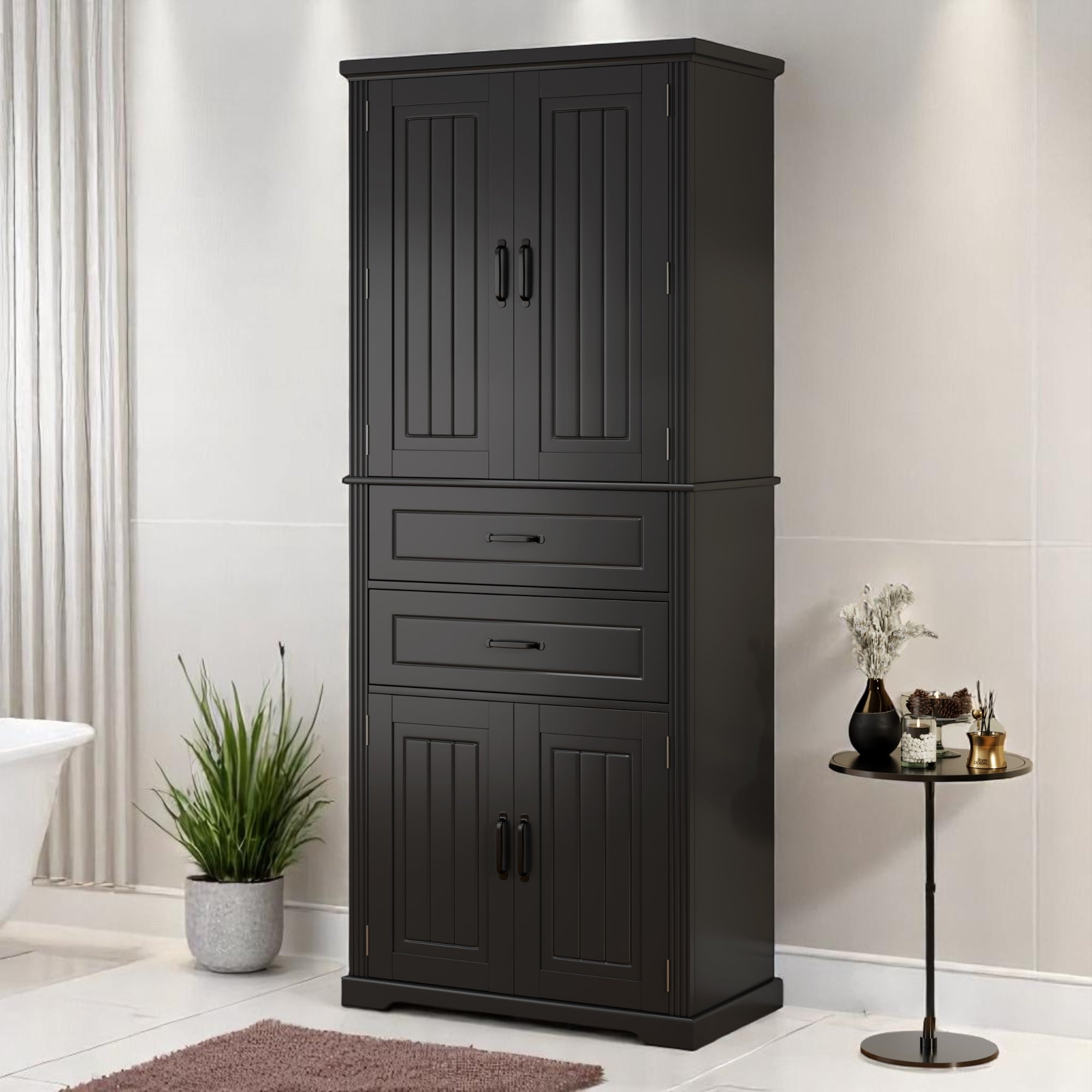 Multi-Functional Storage Cabinet with Doors and Drawers, Adjustable Shelf, Anti-Tip Design for Kitchen or Bathroom