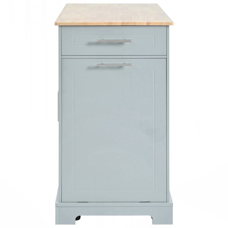 Kitchen Island with Trash Can Storage Cabinet, Power Outlet, Internal Storage Rack, Rolling Kitchen Islands on 5 Wheels