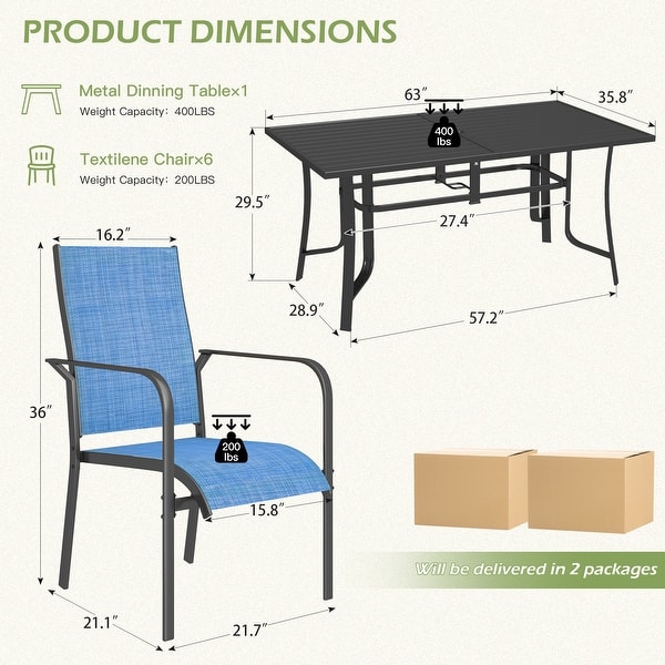 dimension image slide 0 of 33, Patio Dining Set, Outdoor Dining Table and Chairs Set with Textilene Chairs, Adjustable Umbrella Hole for Garden, Backyard