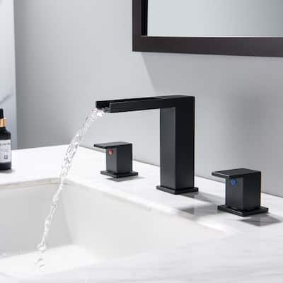 5.31"H Top Opening Waterfall Spout Widerspread Double Handle Bathroom Sink Faucet