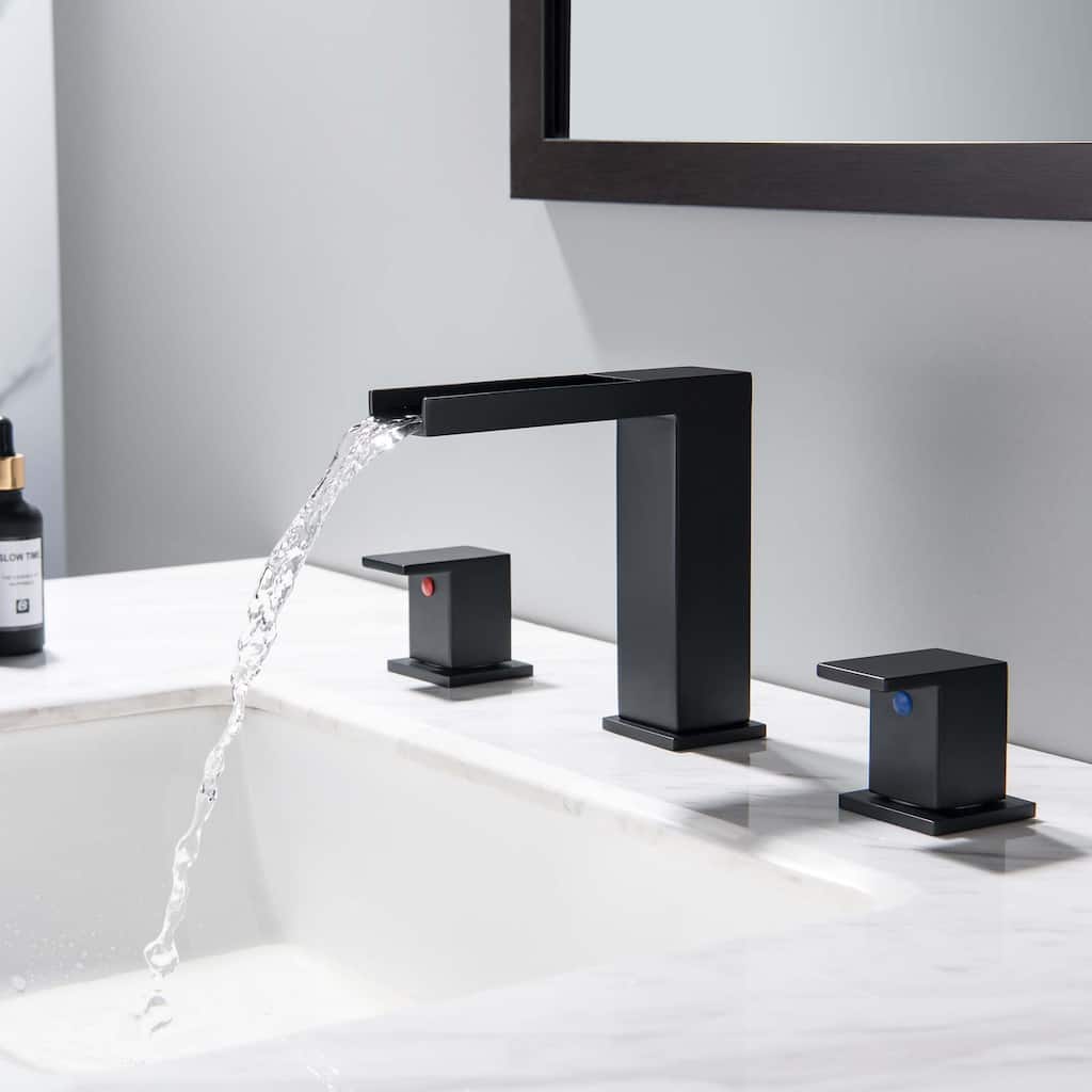 5.3"H Top Opening Waterfall Spout Widerspread Double Handle Bathroom Sink Faucet