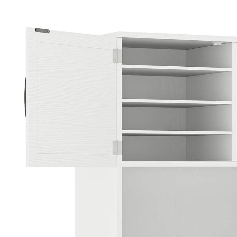 Moasis Expandable Crafting Table with Storage, Artwork Sewing Table with Cabinet and Magnetic Doors & Power Outlets