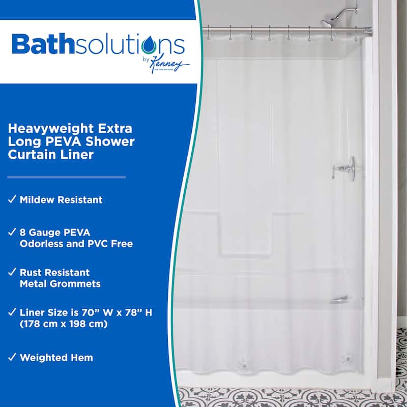 Kenney Heavyweight Extra Long PEVA Shower Curtain Liner, 70" W x 78" H, Clear