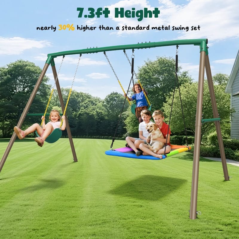 Hapfan 600lbs Heavy Duty Swing Set with 1 Platform Swing, 2 Belt Swings for Outdoor Backyard