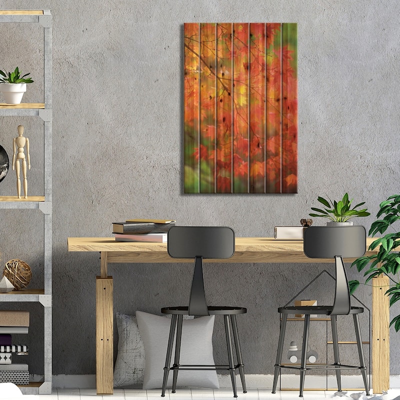 Maple Leaves In Autumn Print On Wood by Janell Davidson - Multi-Color