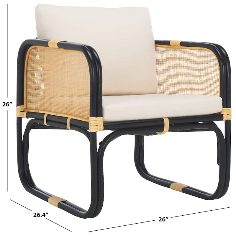 SAFAVIEH Alybeth Boho Coastal Solid Wood Accent Chair with Cushion - 26"W x 26"D x 26"H