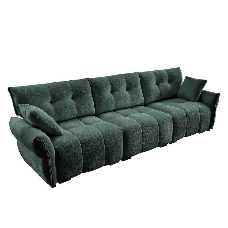 110.2" Chenille 4-Seat Sofa with Tufted Design,High-Resilience Sponge Cushions