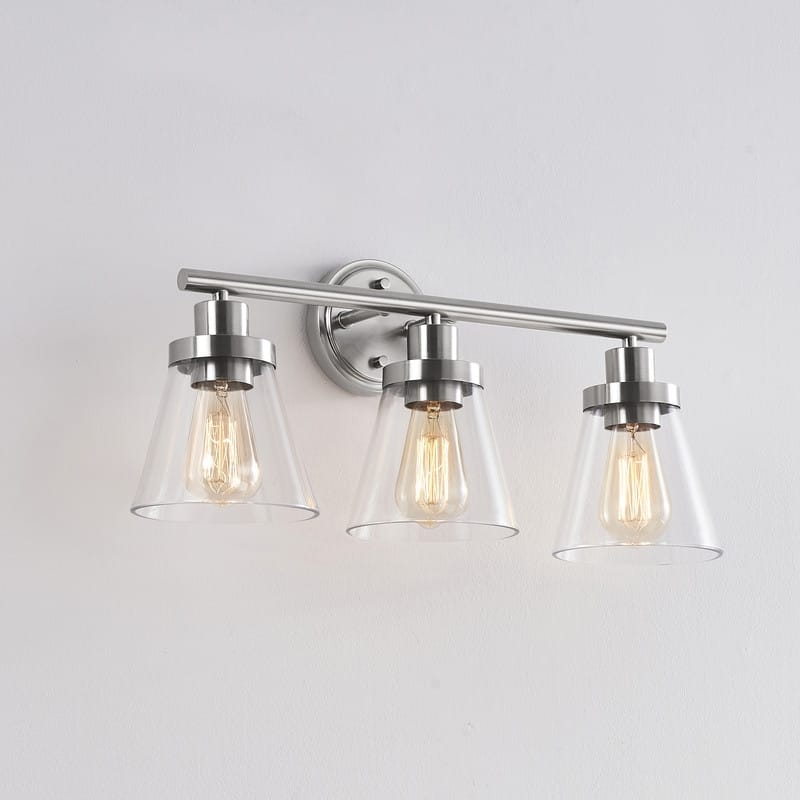 KAWOTI 22.25 inch 3-Light Brushed Nickel Vanity Light with Bell Glass