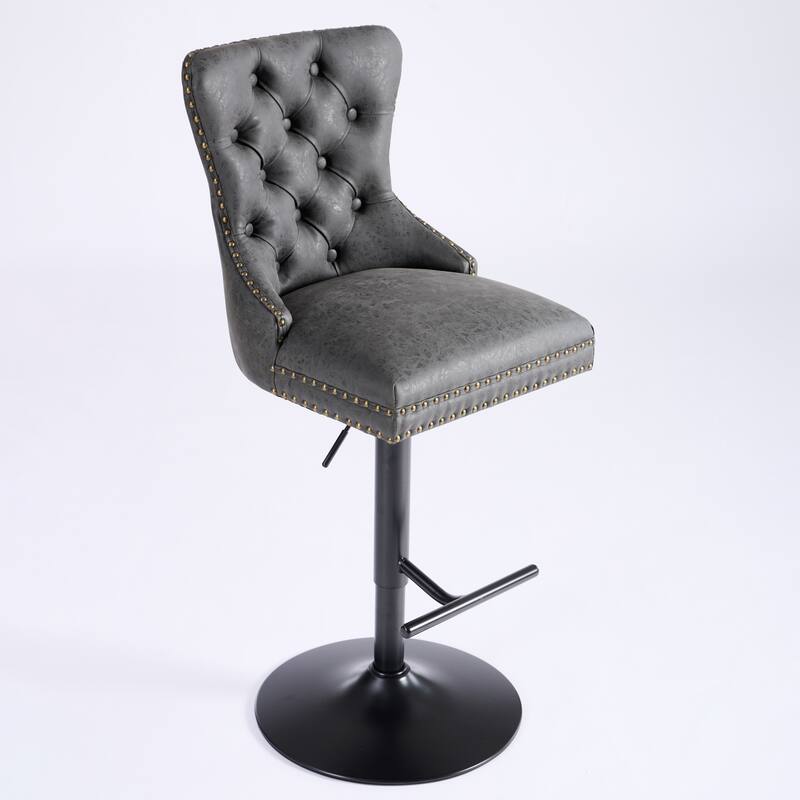 Modern Adjustable Seat Height Swivel Barstools with Tufted Back - Set of 2