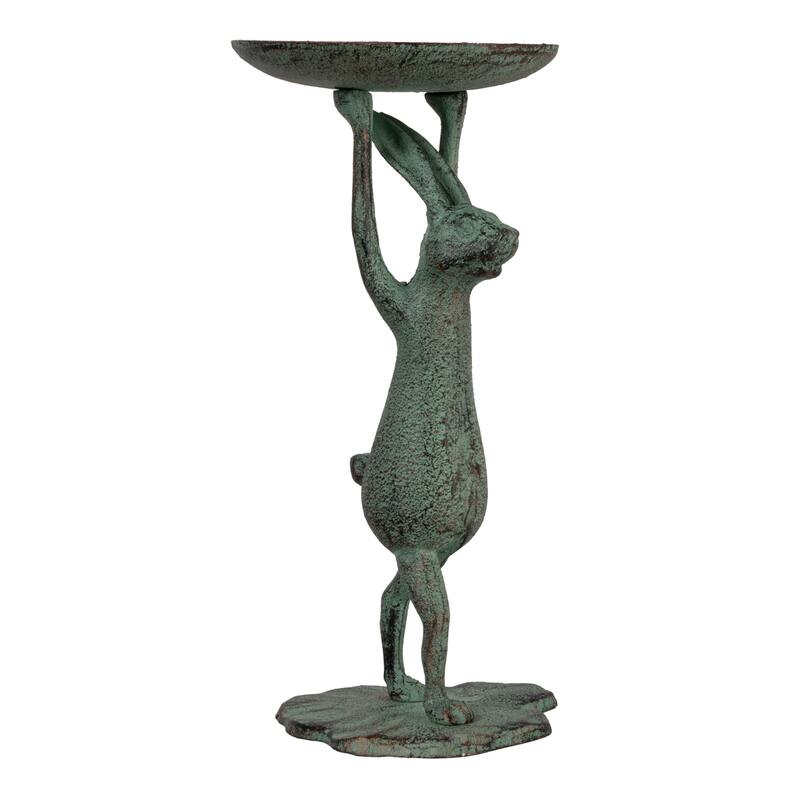 Cast Iron Rabbit Pillar Candle Holder - 5.0"L x 5.0"W x 10.8"H