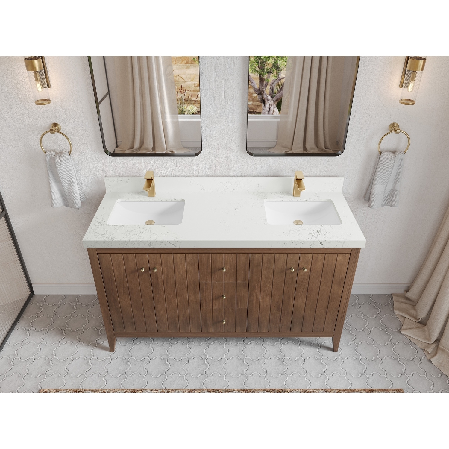 Willow Collections 60 in. W x 22 in. D Atlanta Teak Double Sink Bathroom Vanity with Countertop