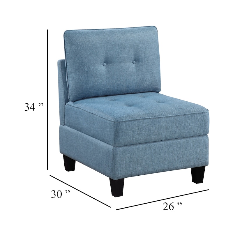 Gey Modular Storage Accent Armless Chair, Tufted Blue Upholstery