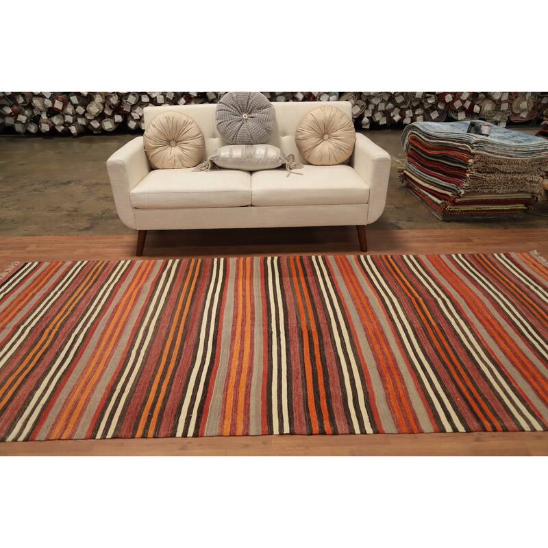 Hand Woven Oriental 100% Wool Carpet Southwestern Geometric Multi-Colored Kilim Area Rug - 10' 9'' X 4' 9''