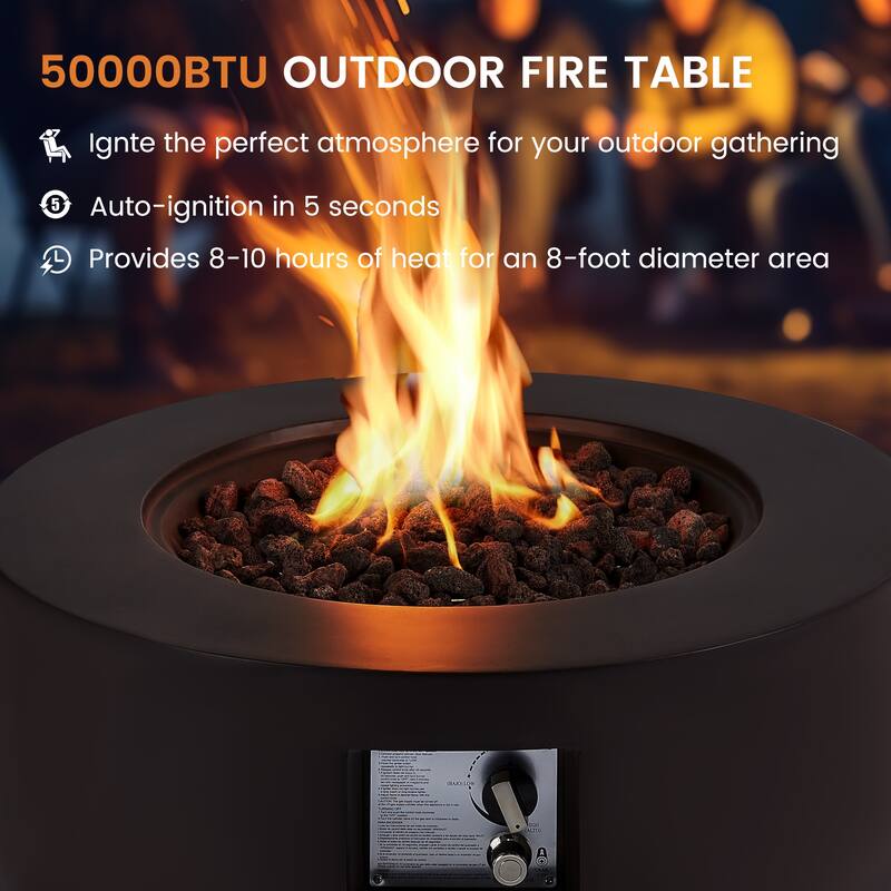 AVAWING 50,000 BTU 30" Outdoor White Round Propane Fire Pit Table and Set (Set Includes Tank Holder)