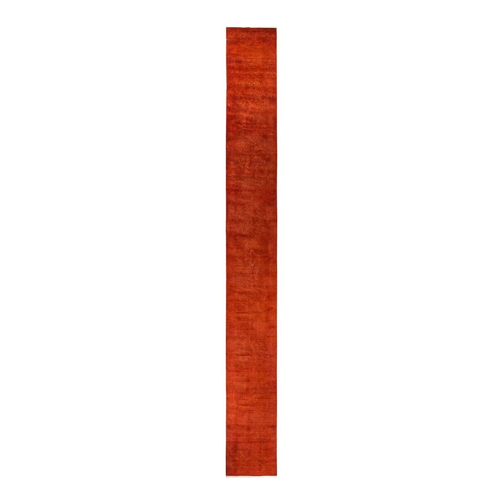 Overton Hand Knotted Wool Vintage Inspired Modern Contemporary Overdyed Orange Runner Rug - 2' 7" x 23' 9"
