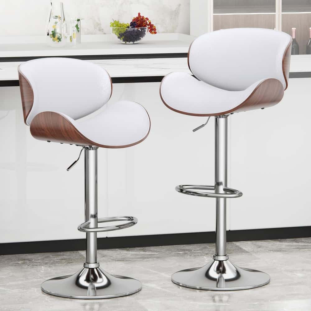 Bar Stools Adjustable Height Swivel Faux Leather Armless Barstools