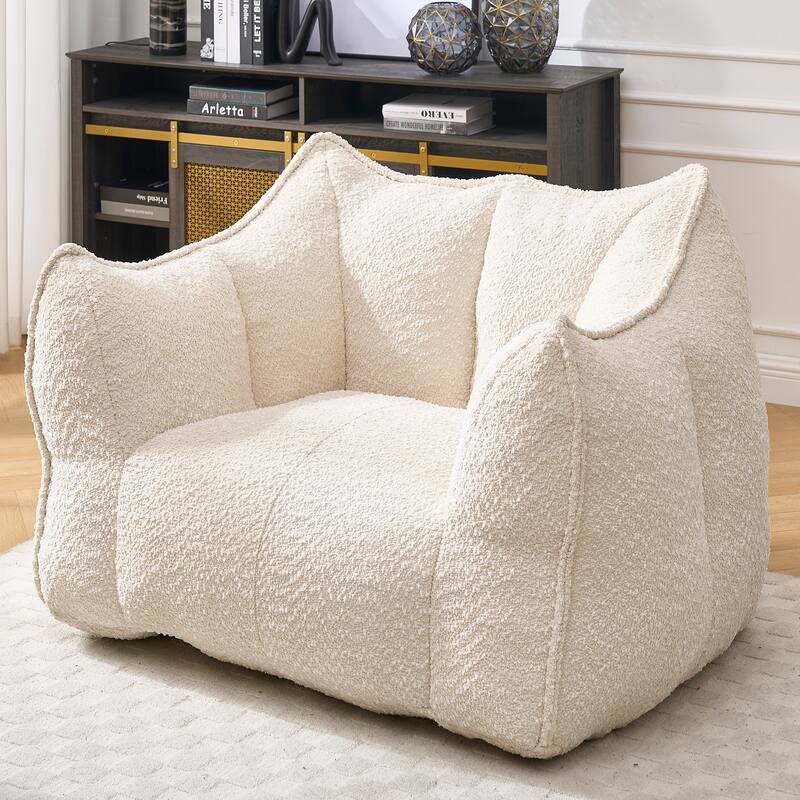 Chenille Fabric Bean Bag Chair Living Room Accent Chair Lazy Sofa - Beige