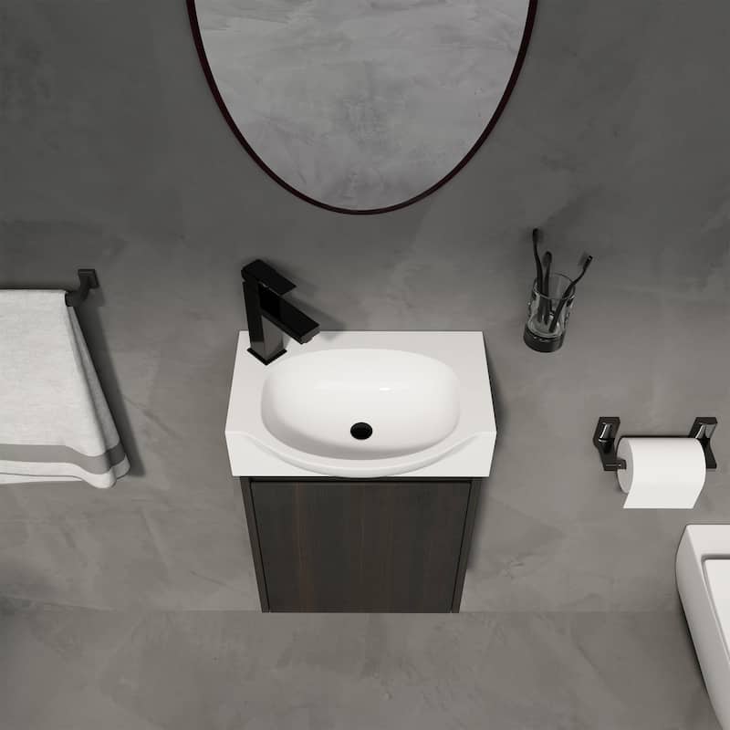 16 in. W Single Sink Freestanding Bath Vanity with White Resin Top