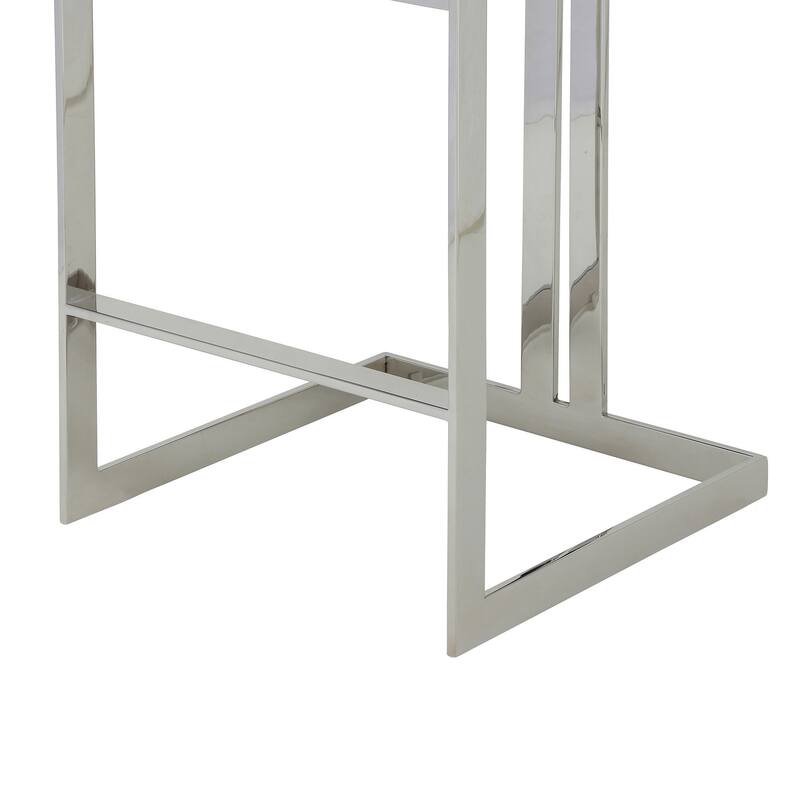 Suki 30 Inch Barstool Chair, Gray Velvet Seat, Silver Stainless Steel