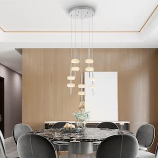 Double Spanish Alabaster Dimmable Integrated LED Round Chandelier