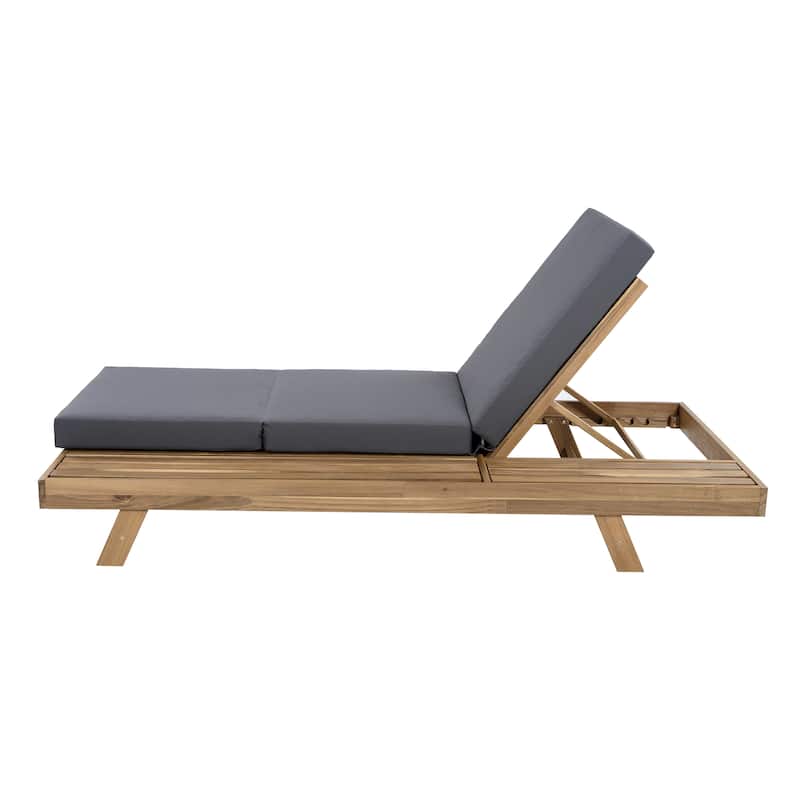 Christopher Knight Home - Calder Modern Outdoor Acacia Wood 4-Position Adjustable Chaise Lounge with Triple-Fold Cushion - 79"L