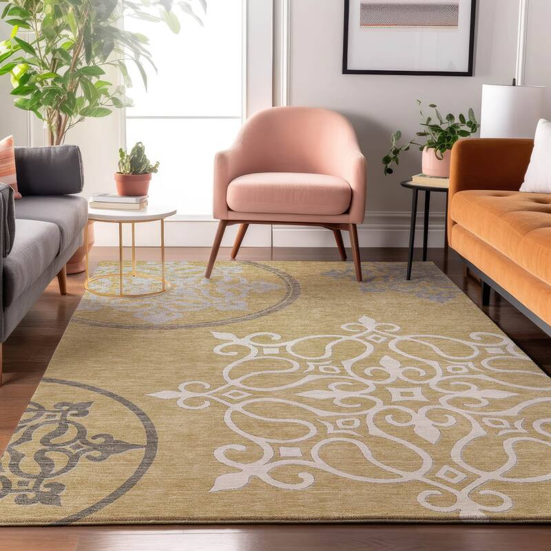 Premium Washable Super Soft Transitional Scroll Mayfield Rug - Gold - 10' x 14'