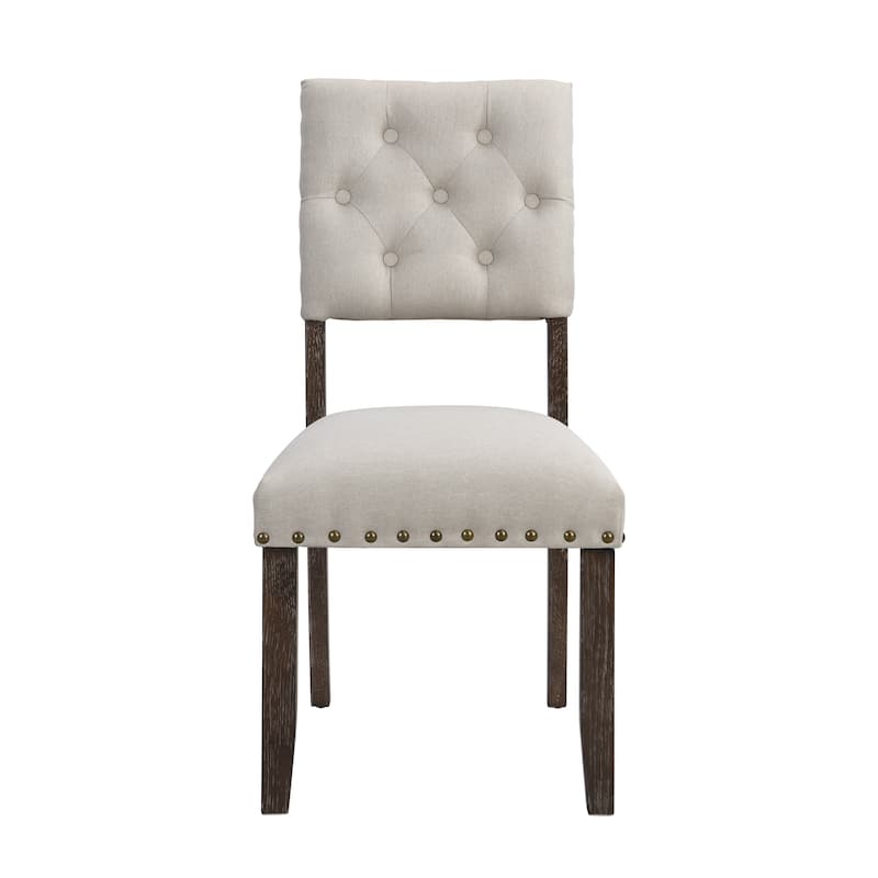 Modern Linen Fabric Upholstered Dining Chair Set of 2, Nailhead Trim Tufted Back