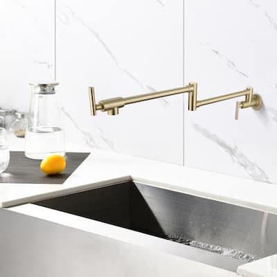 Wall Mount Rotatable Pot Filler Kitchen Faucet With Two Handles