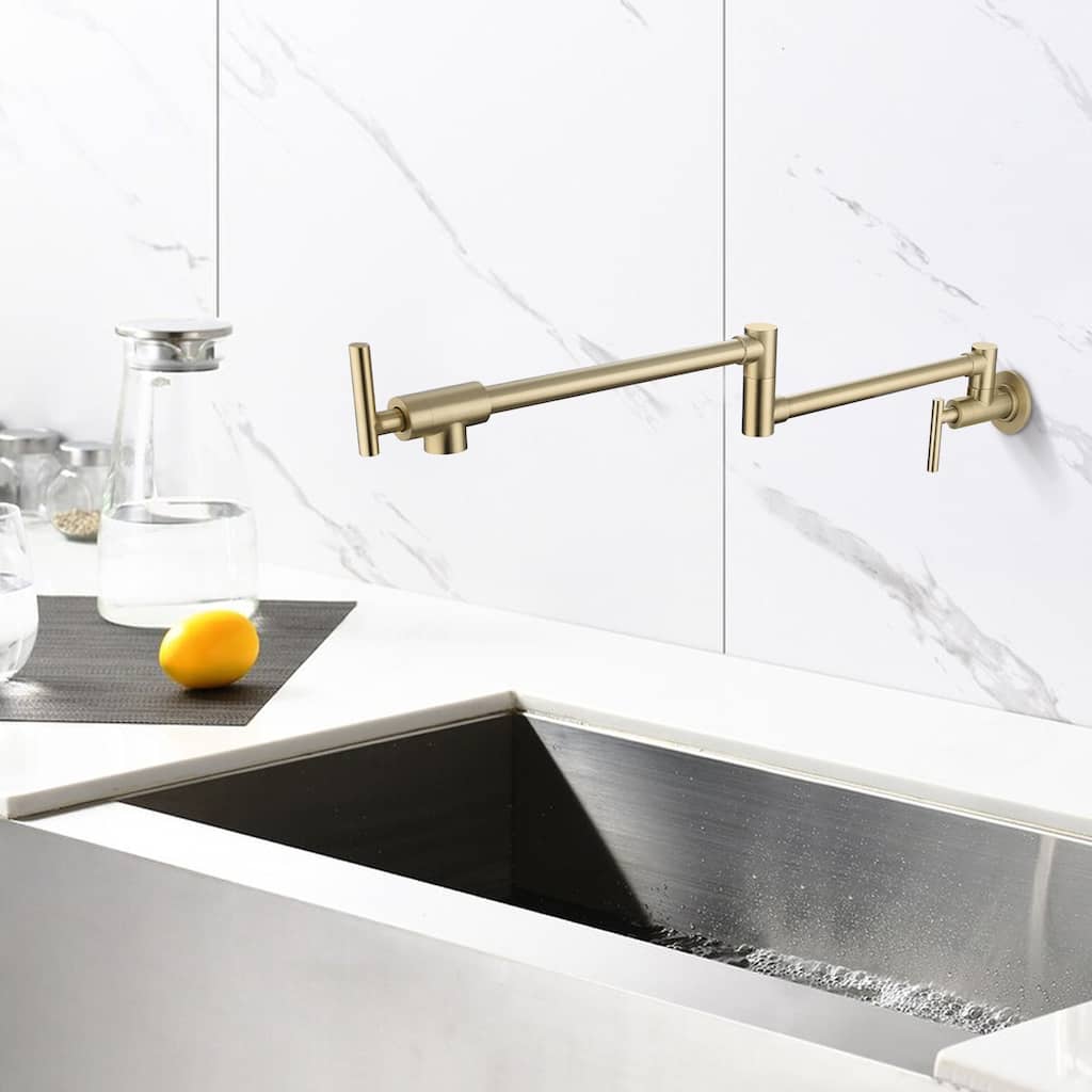 Wall Mount Rotatable Pot Filler Kitchen Faucet With Two Handles