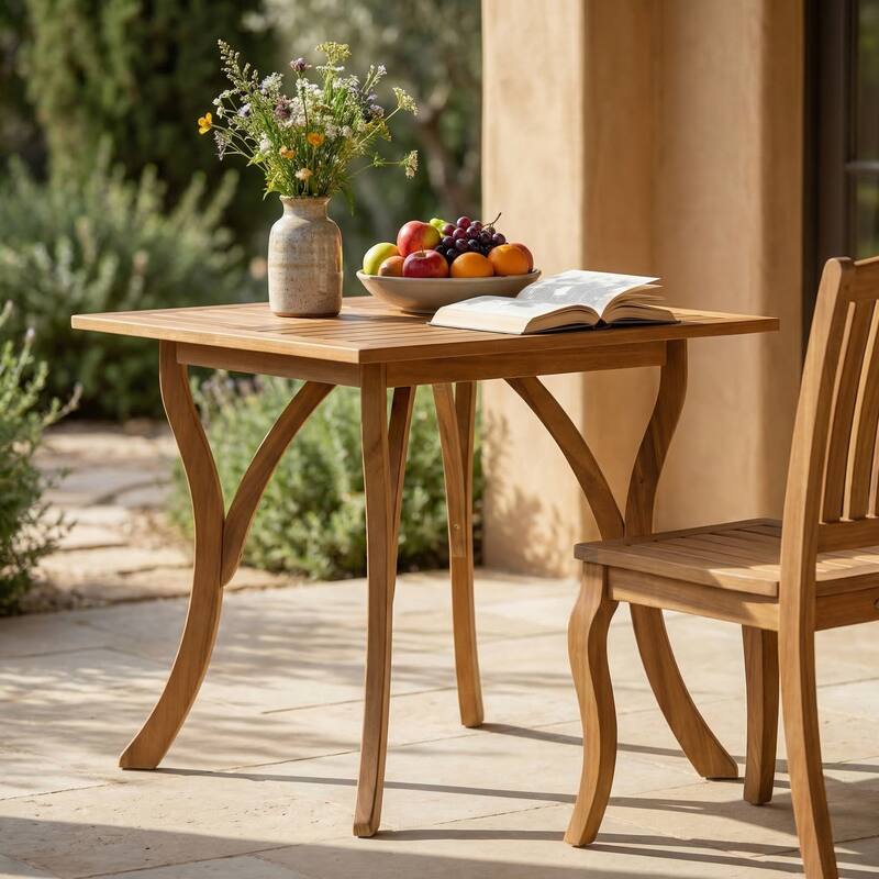 Outdoor Acacia Wood Square Dining Table, Natural brown - 23.15