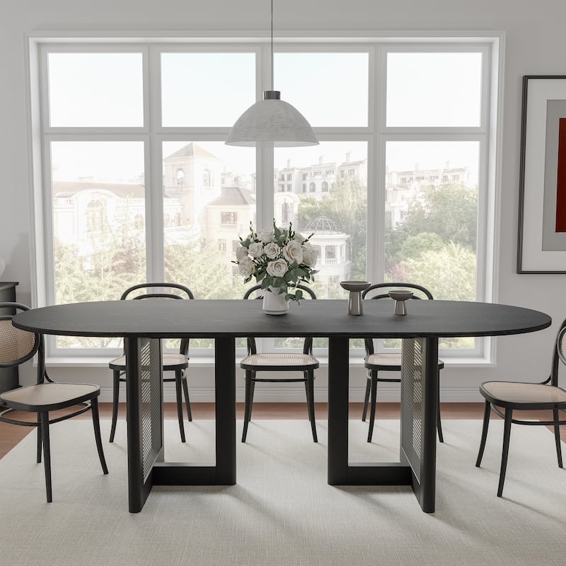 Wooakway Solid Wood 67'' Oval Dining Table for 6-8 People Nordic style