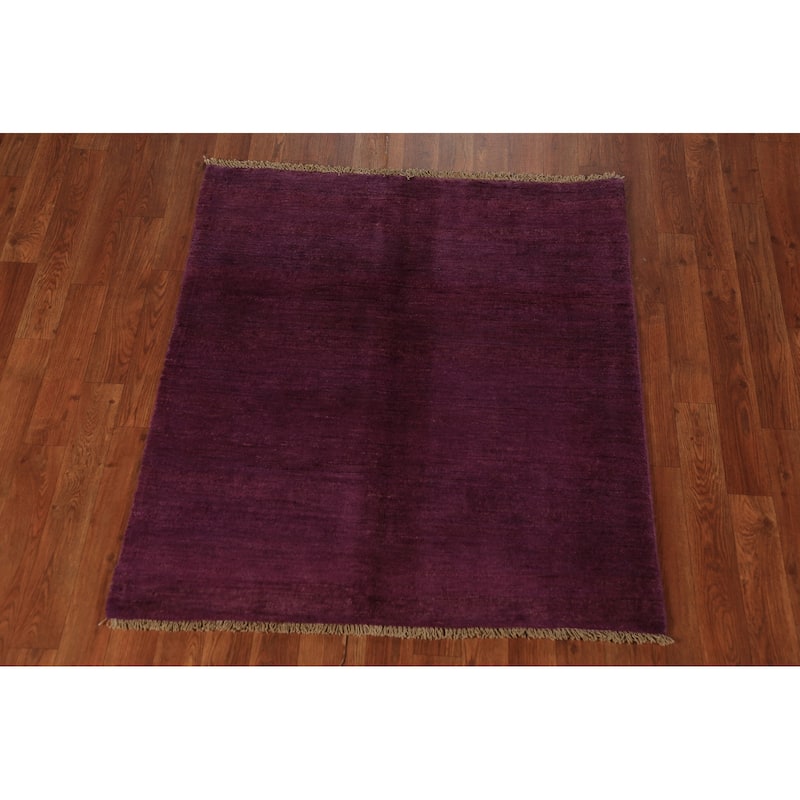 Purple Gabbeh Modern Rug Hand-Knotted Wool Carpet - 3'4" x 3'7"