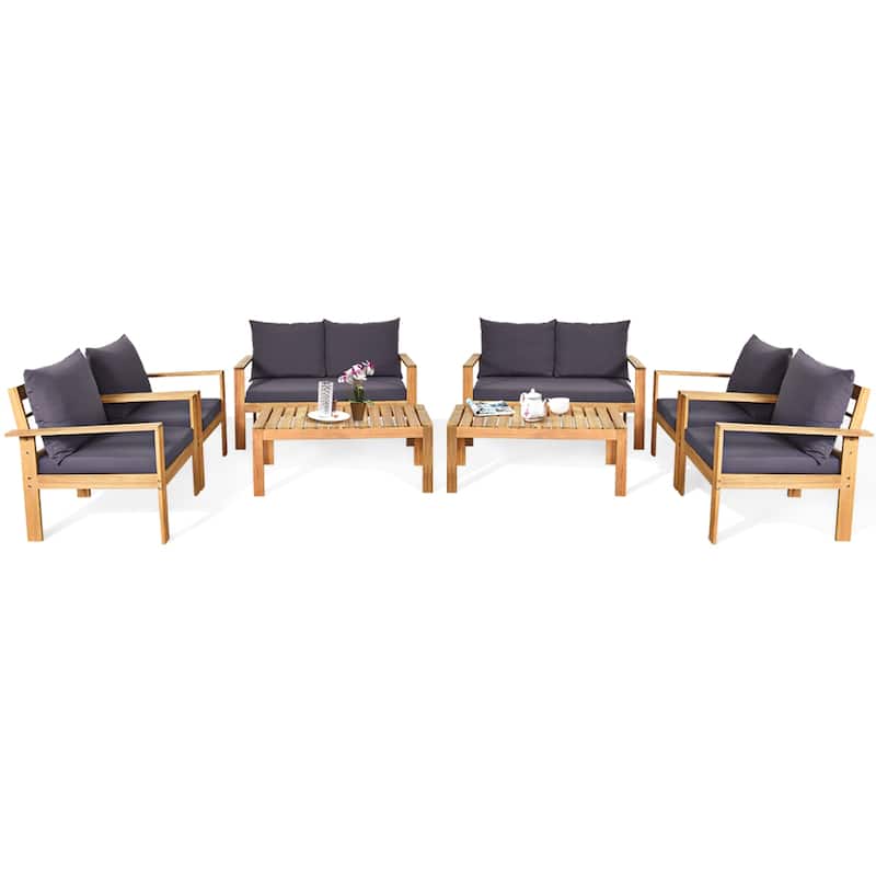 Costway 8PCS Patio Furniture Set Acacia Wood Thick Cushion Loveseat - See Details