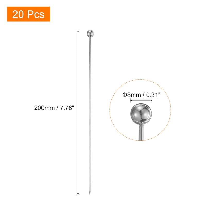 Stainless Steel Cocktail Toothpicks 7.9 Inch Ball - Silver - 7.9 Inch - Silver - 7.9 Inch