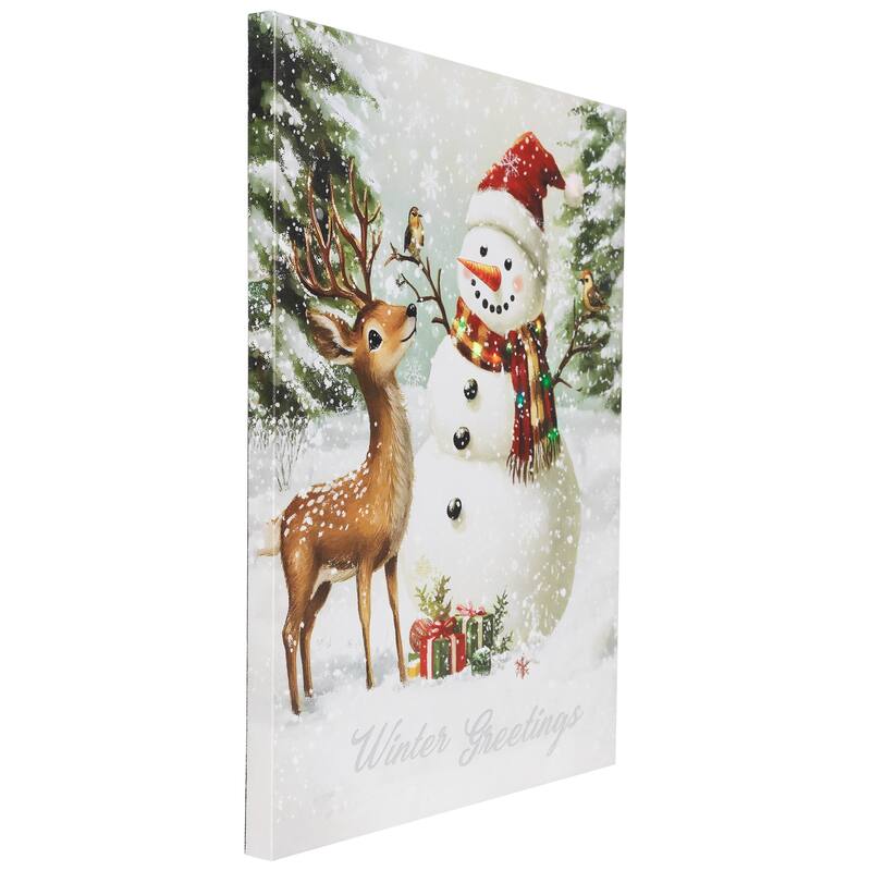 LED Lighted Snowman Reindeer Christmas Canvas Wall Art 15.75 x 11.75