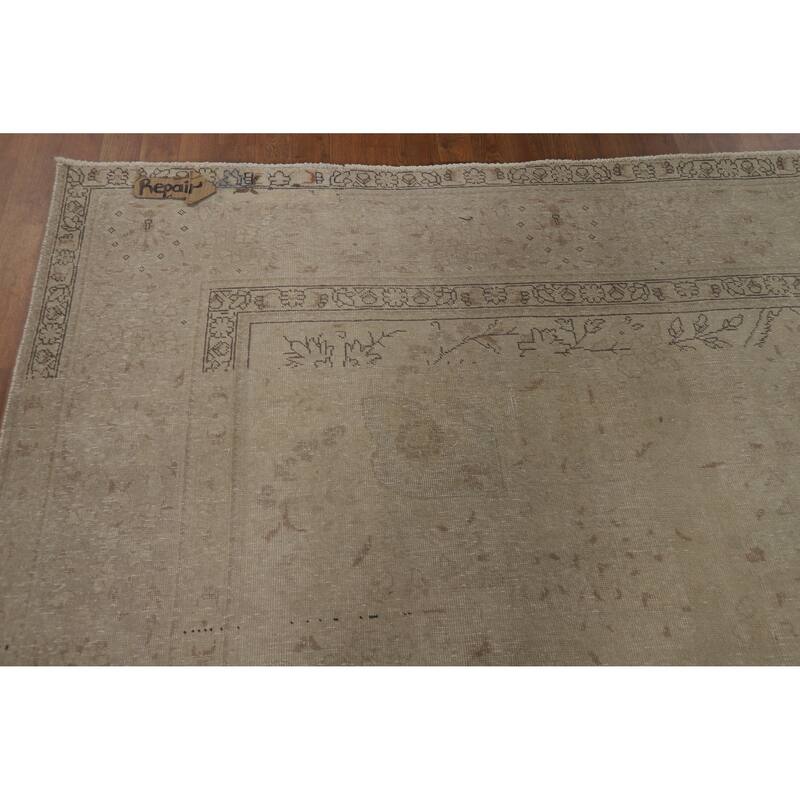 Distressed Tabriz Persian Vintage Rug Hand-Knotted Wool Carpet - 9'11" x 12'9"
