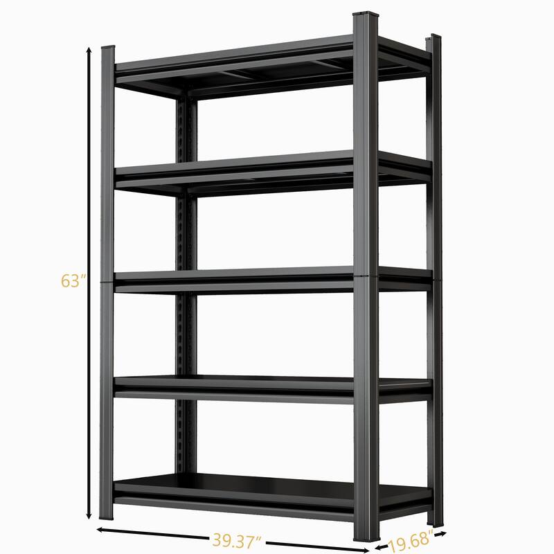 5 Tier Storage Shelves, 2200LBS Adjustable Metal Shelving Unit, Black, Needs Assembly