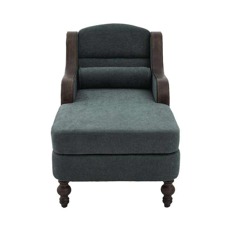 Ergonomic Chaise Lounge Indoor Chenille Single Lazy Sleeper Sofa Bed with Side Pockets, Solid Wood Armrests and Foots