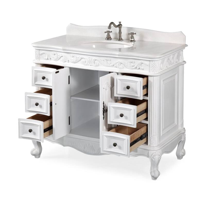 48" Benton Collection Beckham Antique White Bathroom Vanity & Mirror