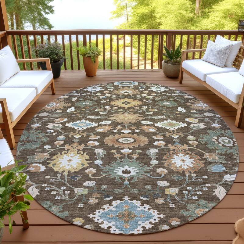 Machine Washable Indoor/ Outdoor Traditional Marci Chantille Rug - Chocolate - 8' x 8'