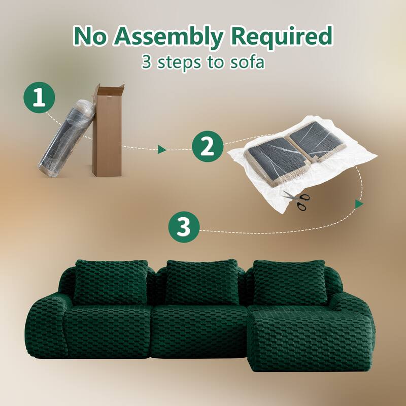 Flannelette Boneless Sectional Couch Sofa Set with Ottoman for Living Room