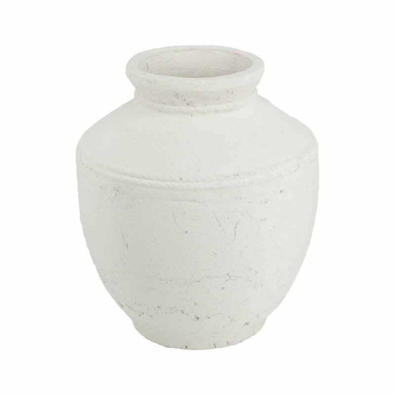 D12x14" Round Terracotta Vase with Natural White Finish